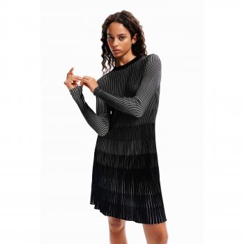 Desigual VENICE Women's Dress in Black - Elegant Long Sleeve High Neck Dress with Contrast - Size S