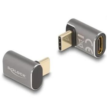 Adaptador USB Tipo-C 4.0 Macho a Hembra Acodado de Metal, 2 cm, 40 Gbps, PD 3.0, Color Gris