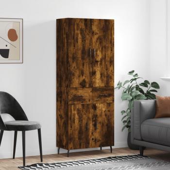 Aparador alto de madera contrachapada en roble ahumado, dimensiones 69,5x34x180 cm, con 2 puertas y 2 cajones, mueble de almacenaje para salón moderno
