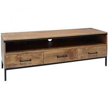 Mueble de TV de Madera de Mango Negro y Natural de 3 cajones de 148x45x50 cm - LOLAhome