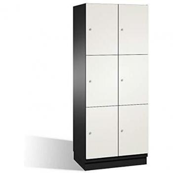 Armario de Compartimentos Bajo Llave C+P Cambio, 3 Compartimentos, Puertas HPL, Color Negro-Gris y Blanco, Ancho 800 mm