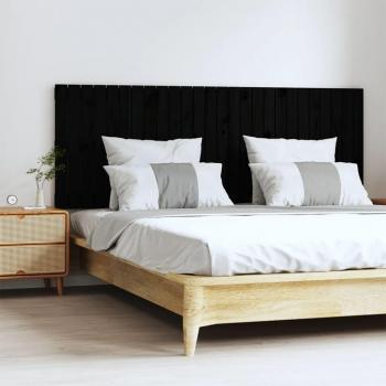 Cabecero de cama de pared negro 166x3x60 cm madera maciza de pino