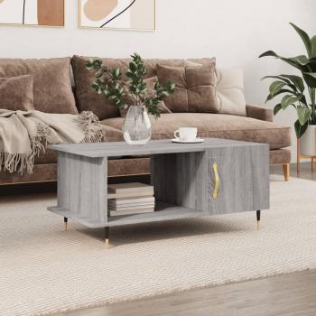 Mesa de centro madera contrachapada 90x50x40 cm en color Blanco, Negro y Gris Sonoma - Mesita de Salón o Comedor o Auxiliar Mesa de Café
