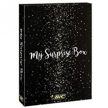 BIC My Surprise Box - Estuche de Regalo con 14 Instrumentos de Escritura, 4 bolígrafos /5 rotuladores Metalizados /5 bolígrafos de Gel /1 Bloc de Notas Adhesivas y 1 Libreta A5