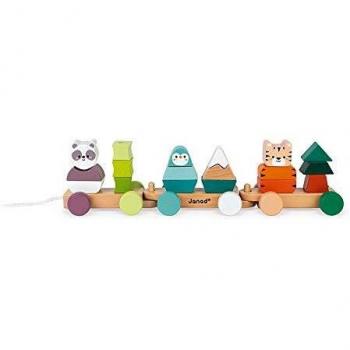 Paseo de Animales Arrastrable - Juguete de Madera Educativo para Desarrollo de Motricidad Fina - Janod