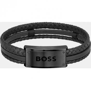 Pulsera de Cuero Negro Galen - Boss con Cierre Magnético Ajustable