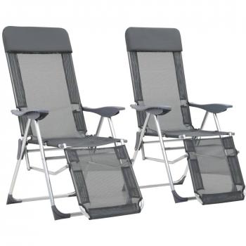 Sillas de camping plegables con reposapiés 2 uds textilene gris