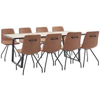 vidaXL Juego de Comedor 9 Piezas Cuero Sintético Mobiliario Decoración Interior Casa Hogar Robusto Duradero Resistente Funcional Práctico Útil Marrón