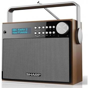 Sharp DR-P350 Radio Portátil Digital Dab/Dab+/FM con RDS, Alarma con Función Despertador y Repetición de Alarma, Carcasa de Madera, 21.5 x 11.2 x 20 cm