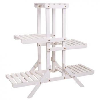 Kit estantería expositor de madera blanca 70x27x77 cm con 4 estantes, fabricada en madera de abeto