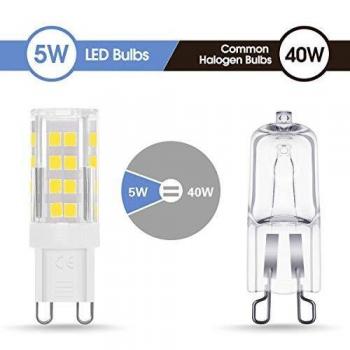 Bombilla LED G9 de 5W Equivalente a 40W Lampara Halógena, 6000k, 400LM, No regulable, Sin parpadeo, Sin Estroboscópico, 360 Grados, lámpara g9 para iluminación del hogar, paquete de 6