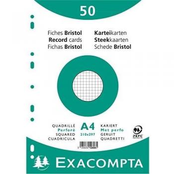 Paquet 50 Fiches Bristol Sous Film - Quadrille 5x5 Perfore 210x297mm