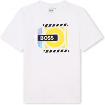 BOSS Kidswear - Camiseta de niño de manga corta con dibujo frontal, color azul marino, 100% algodón, diseño gráfico en el frente, ajuste regular