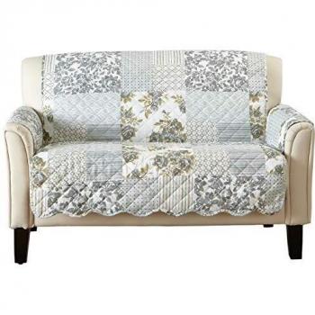 Patchwork Scalloped Printed Furniture Protector. Stain Resistant Loveseat Cover.