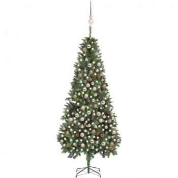 Árbol de Navidad artificial con LED, bolas y piñas 210 cm