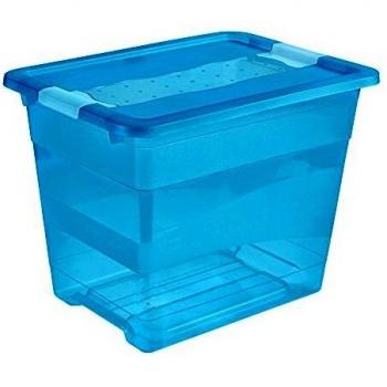 Cubo de almacenaje con tapa, plástico, azul transparente, 24 l KEEEPER