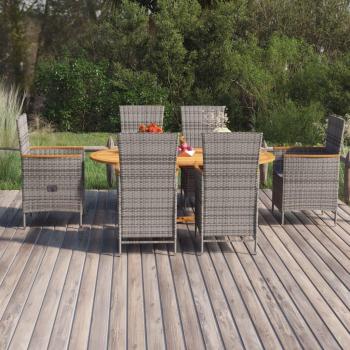 7-Piece Grey Poly Rattan Garden Dining Set