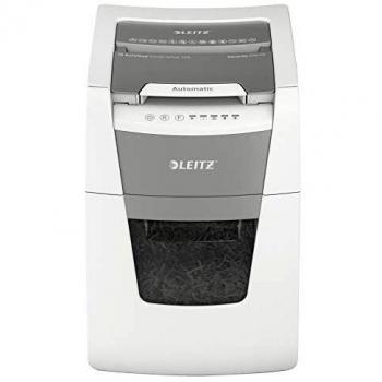 Leitz IQ AutoFeed Destructora de Papel de Corte en Micropartículas P5, Automática, 100 Hojas, Papelera de 34 Litros, Blanca, 80120000