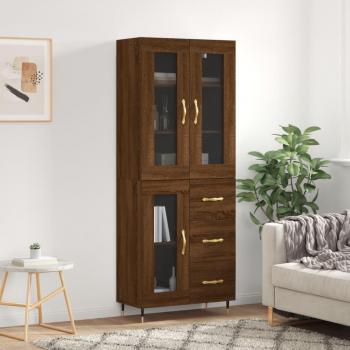 Aparador alto de madera contrachapada con puerta de cristal y 3 cajones