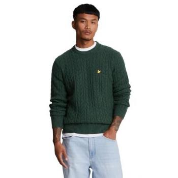 Lyle & Scott Men's Dark Green Cable Knit Crew Neck Sweater - Medium