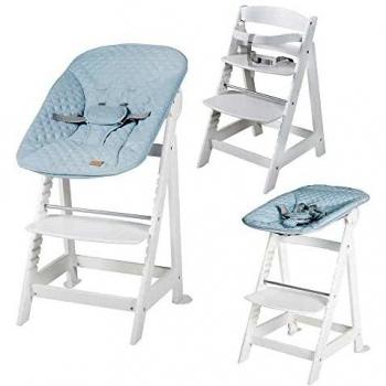 Trona Evolutiva de Madera Born Up 2 en 1 con Hamaca Reclinable Estilo Turquesa, Blanca