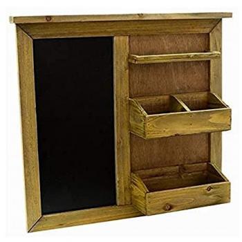 Estante de Madera con Pizarra y 3 Estantes, Dimensiones 51x11x47 cm, Estilo Rústico Industrial