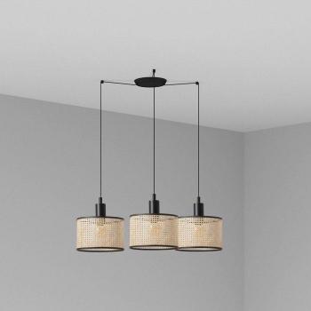 Lámpara colgante Mambo Steel 3 bombillas negro ratán Ø210 cm 500 cm de altura