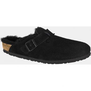 Birkenstock Boston Black Shearling Suede Clogs for Women