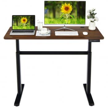 Escritorio Elevable Eléctrico con Puerto USB, Mesa de Ordenador Ergonómica Altura Regulable para Casa Oficina, Color Marrón, Dimensiones 120 x 60 x 73-122 cm
