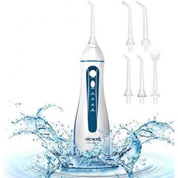 Hidropulsador dental portátil – Irrigador oral profesional, IPX7, impermeable, 5 boquillas de chorro, 4 intensidades diferentes modos, USB cargado para 21 días de uso, con una capacidad de 200 ml