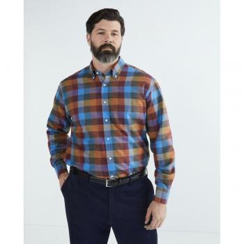 Camisa de hombre casual de cuadros en franela, manga larga, Tallas Grandes - Mirto