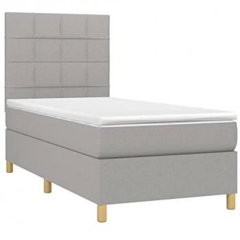 Cama box spring con colchón y luces LED, tela gris claro, 90x200 cm