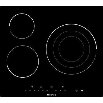 Hisense E6322C - Placa Vitrocerámica, 3 zonas, 1 con Foco Gigante 30 cm, Triple Corona, Encimera de 60 cm, Bloqueo Infantil, Resistente a los Arañazos, Terminación biselada