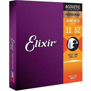 Elixir 16027 Nanoweb Custom Light Phosphor Bronze Acoustic Guitar Strings (11-52)