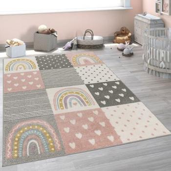 Alfombra Infantil Redonda Ø 120 cm - Varios Estampados en Crema, Rosa y Gris para Niñas y Niños