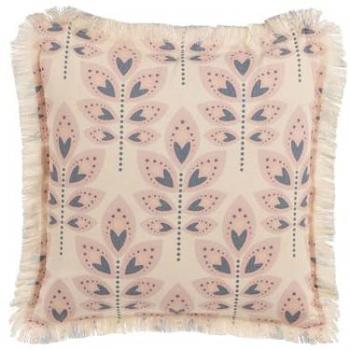 Cojín Decorativo Beige con Motivo de Hojas y Flecos 60 x 60 cm Rudbeckia