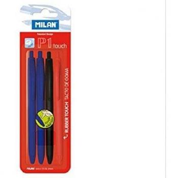 MILAN Set de 4 Bolígrafos P1 Touch Retráctil 1mm, Colores Surtidos: 2 Azul, 1 Negro, 1 Rojo