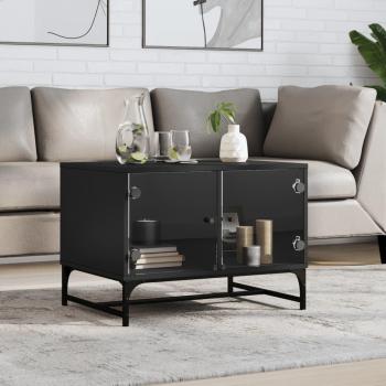 Mesa de salón con puertas de vidrio negro 68,5x50x50 cm