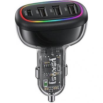 Cargador USB Usams 48W con 1 puerto USB-C y 3 puertos USB-A, Carga Rápida PD, Color Negro
