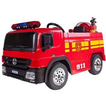 Camión de bombero eléctrico Play4fun 35W con casco, lanza de fuego, extintor, indicador de batería y mando parental