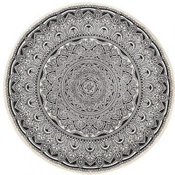 Alfombra Redonda Oriental de Algodón Negra y Crema Ø 120 cm Hizan