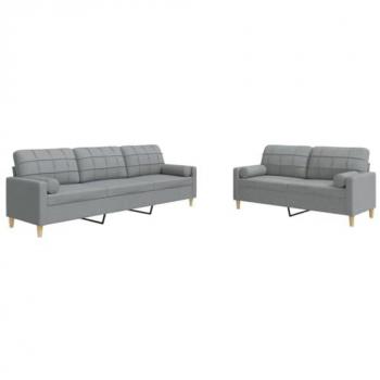 Juego de sofás con cojines 2 piezas tela gris claro, sofá, sofá de TV, sofá de Relax, sillón de TV, sofá de Descanso, sillón, sofá de Tela