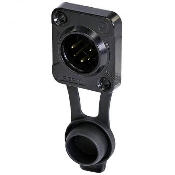 Conector XLR hembra de 5 pines, IP65, carcasa cromada negra, modelo Rean RRX5M-Z-002