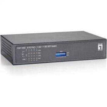 LevelOne FGP-1000 - 10-Port Unmanaged Fast Ethernet PoE+ Switch with 8 x 10/100 Ports, 1 x Gigabit RJ45, and 1 x SFP