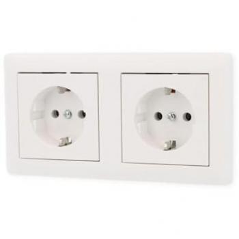 Gira 2-Gang Socket Outlet Set with Grounding, Pre-Wired System 55, Matte White (479304)