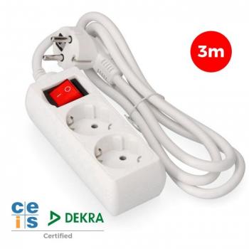 Base de Enchufe Doble con Interruptor y Cable de 3 Metros, 16A, Schuko, Sección del Cable 3x1.5mm²