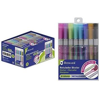 Pack 8 marcadores bicolor Plata+Neon-Pastel Bismark