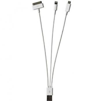 iProtect Set 3 en 1 para coche con cable de datos Micro USB, adaptador cargador para coche para iPhone 5 5S 5C u 4 4S blanco