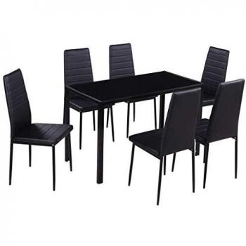 vidaXL Conjunto de mesa de comedor siete piezas negro