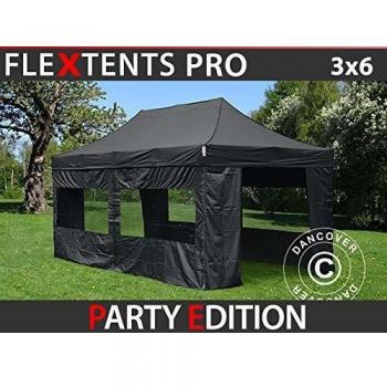 Carpa Plegable Rápida FleXtents PRO 3x6m Negra, Incluye 6 Laterales Impermeables